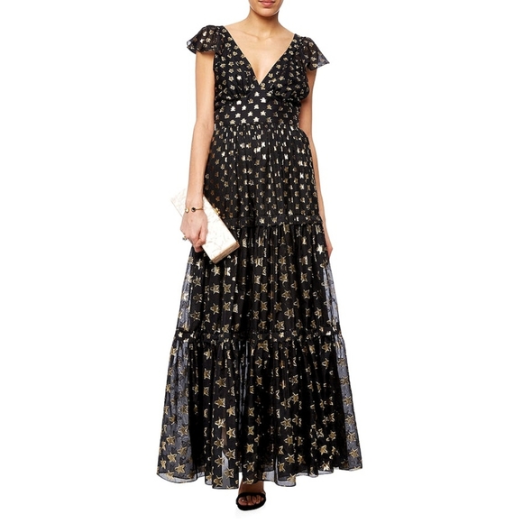 NWOT RARE White Temperley London Metallic Star Jacquard Silk Tiered Maxi Dress - Picture 15 of 16